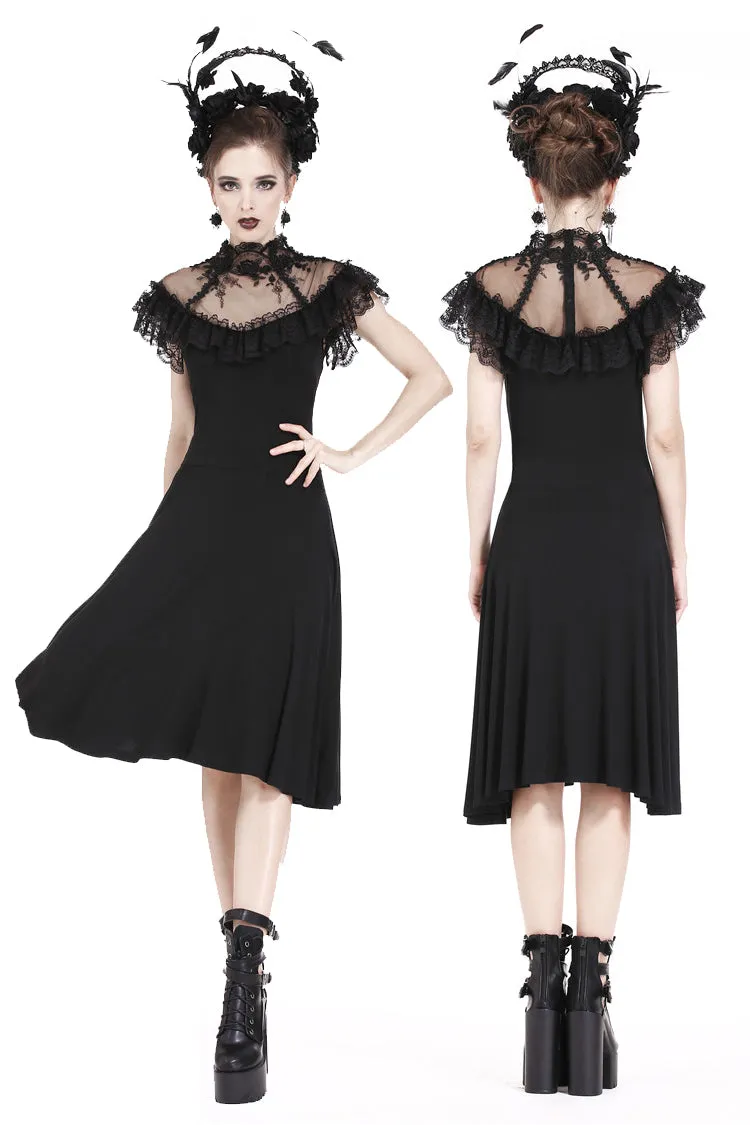 Gothic knitted dress with sexy rose flower net on top DW197