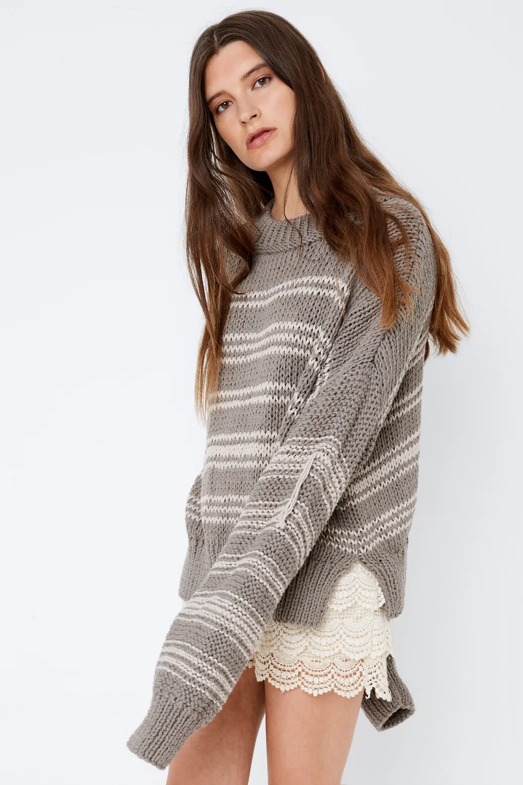 HAND KNITTED COTTON JUMPER WITH STRIPES