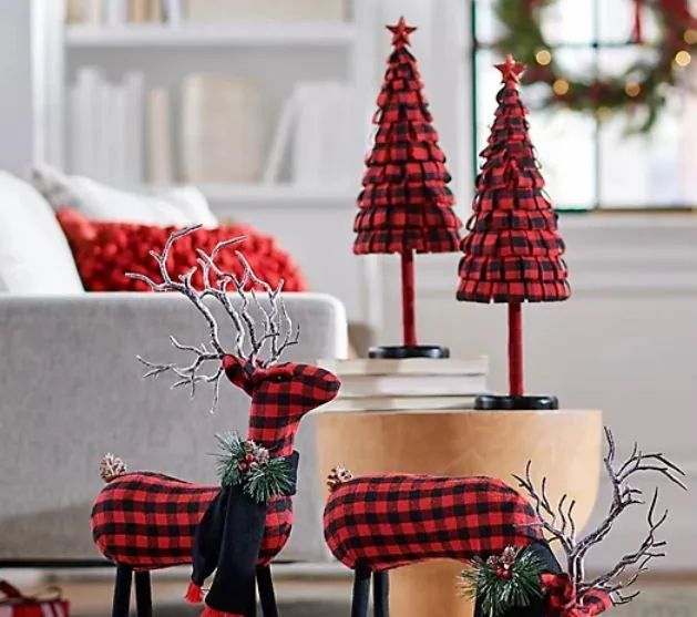 Home Reflections Set of 2 Plaid Fabric Trees Red Plaid,