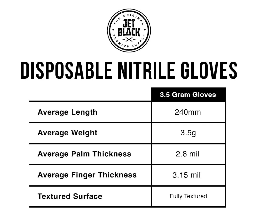 Jet Black - Disposable Nitrile Gloves - 3.5g (non-sterile, ambidextrous)