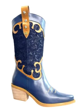 Jewel- Navy-Tan Cowboy boot