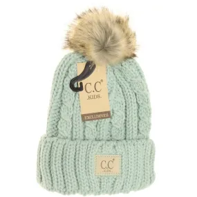 KIDS CABLE RIBBED FUR POM BEANIE