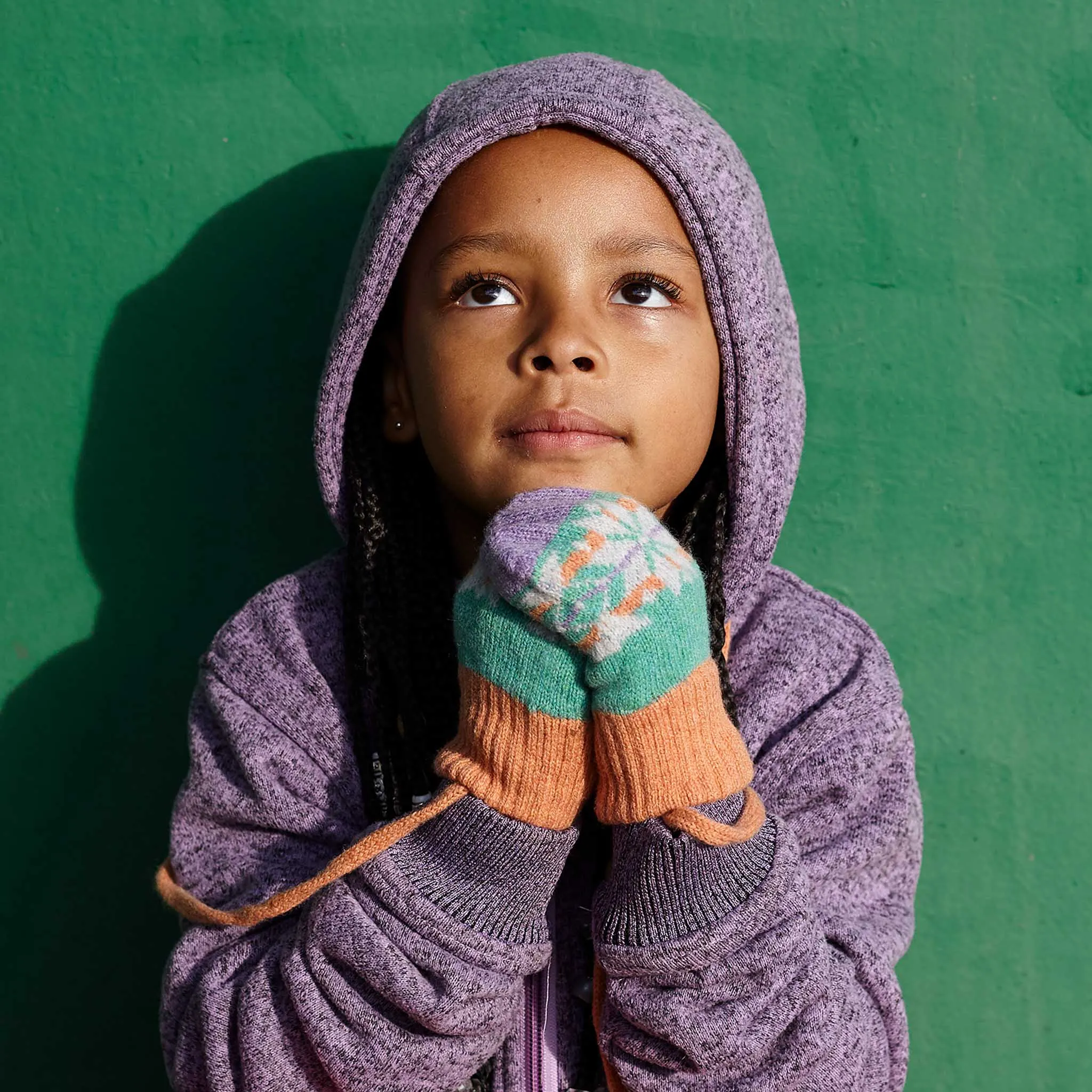 Kids' Mint & Lilac Fair Isle Lambswool Mittens on a String