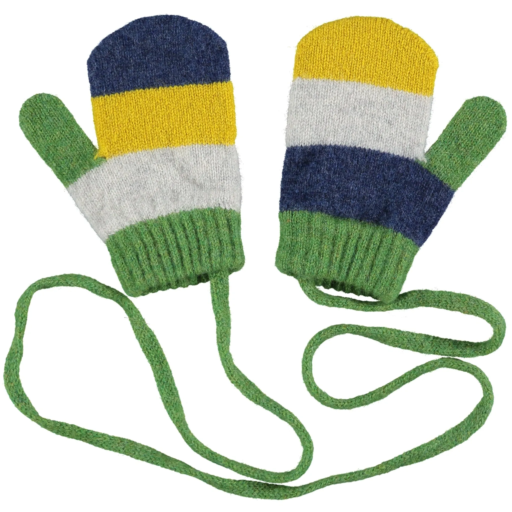 Kids' Navy & Electric Yellow Block Lambswool Mittens on a String