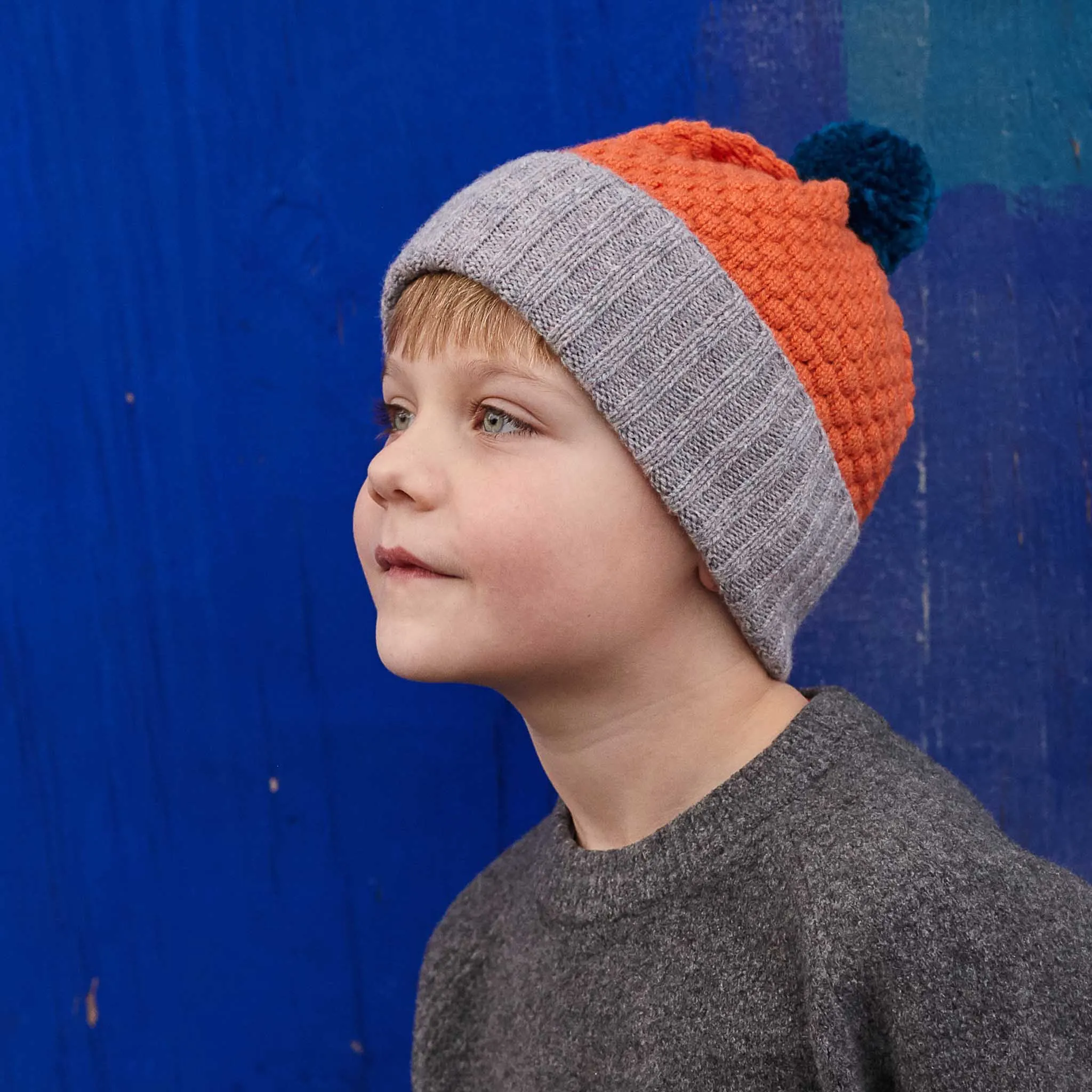 Kids' Orange & Concrete Honeycomb Bobble Hat