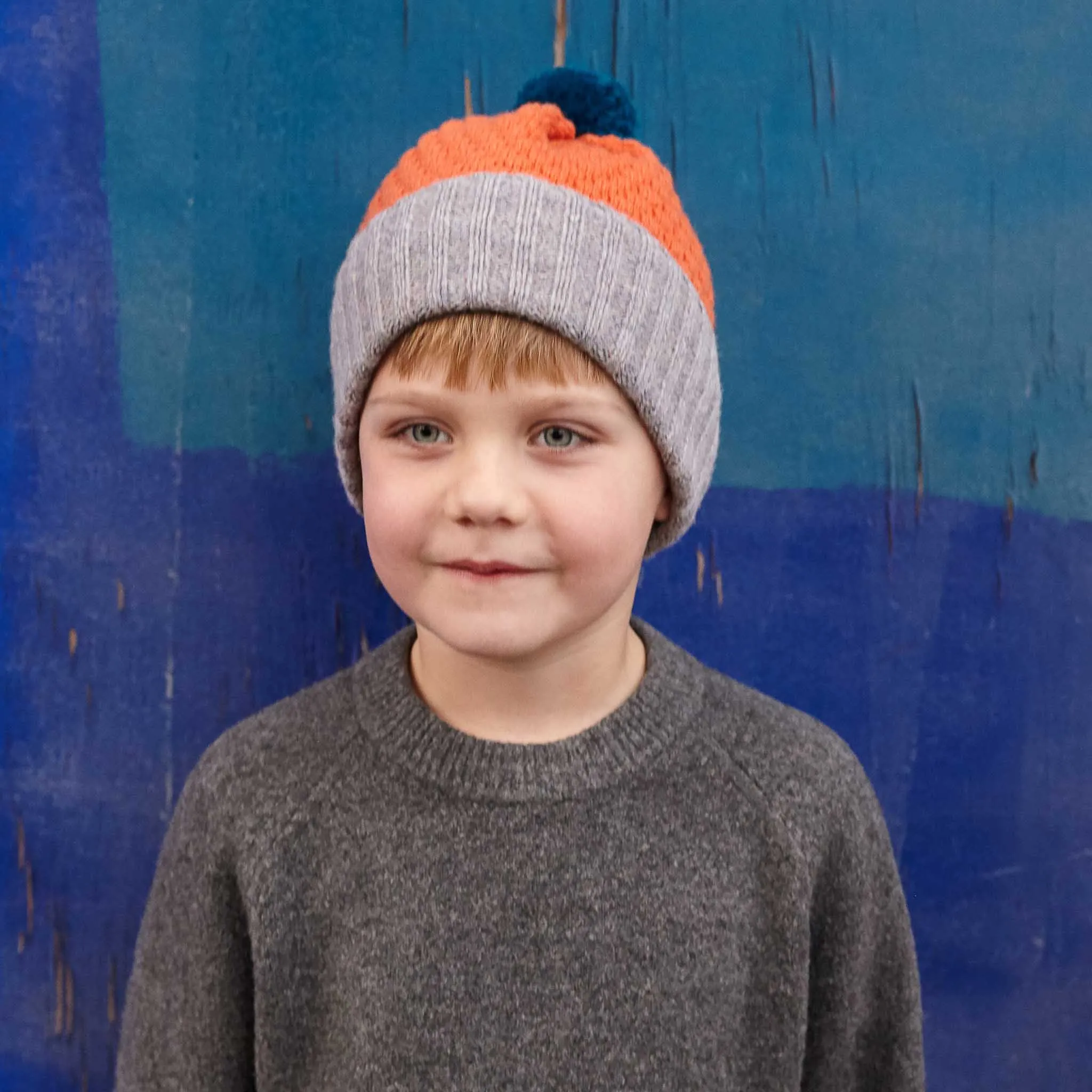 Kids' Orange & Concrete Honeycomb Bobble Hat