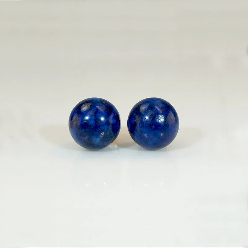 Lapis Lazuli Orbs in Gold Stud Earrings