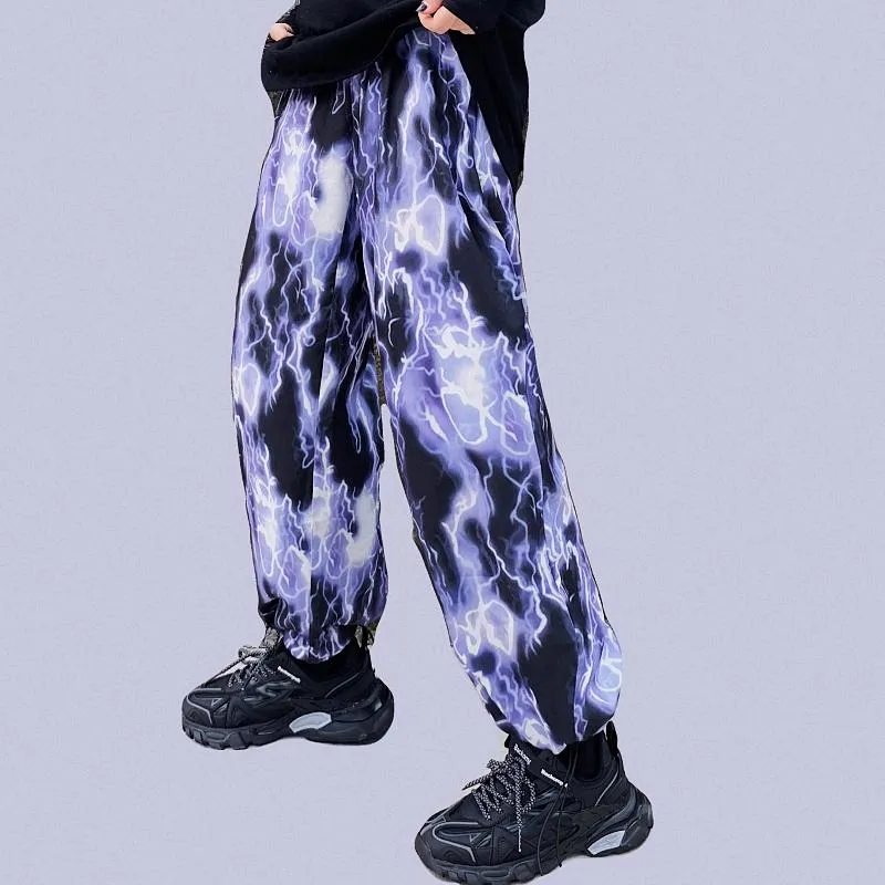 Lightning Print Grunge Aesthetic Wide Leg Pants