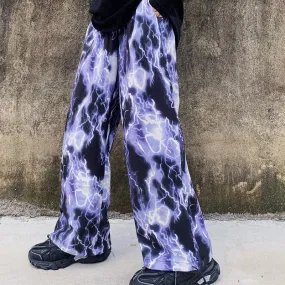 Lightning Print Grunge Aesthetic Wide Leg Pants