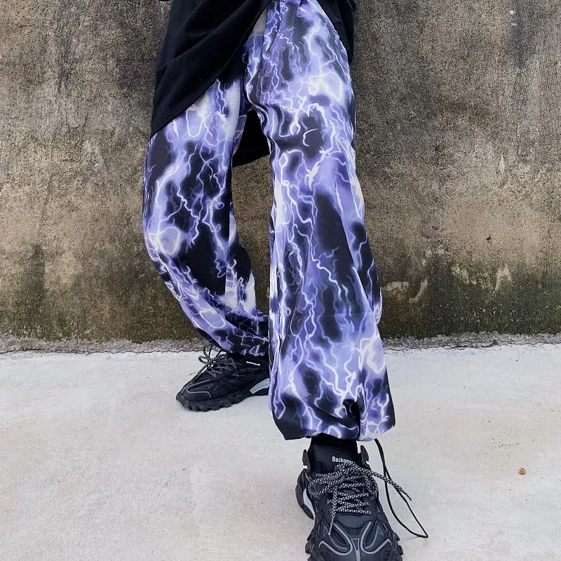 Lightning Print Grunge Aesthetic Wide Leg Pants