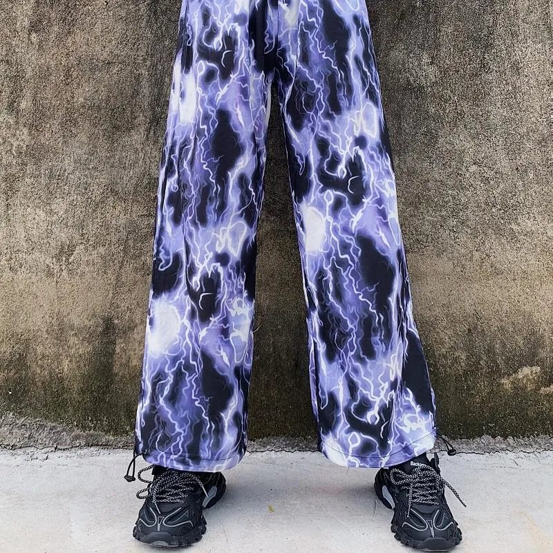 Lightning Print Grunge Aesthetic Wide Leg Pants