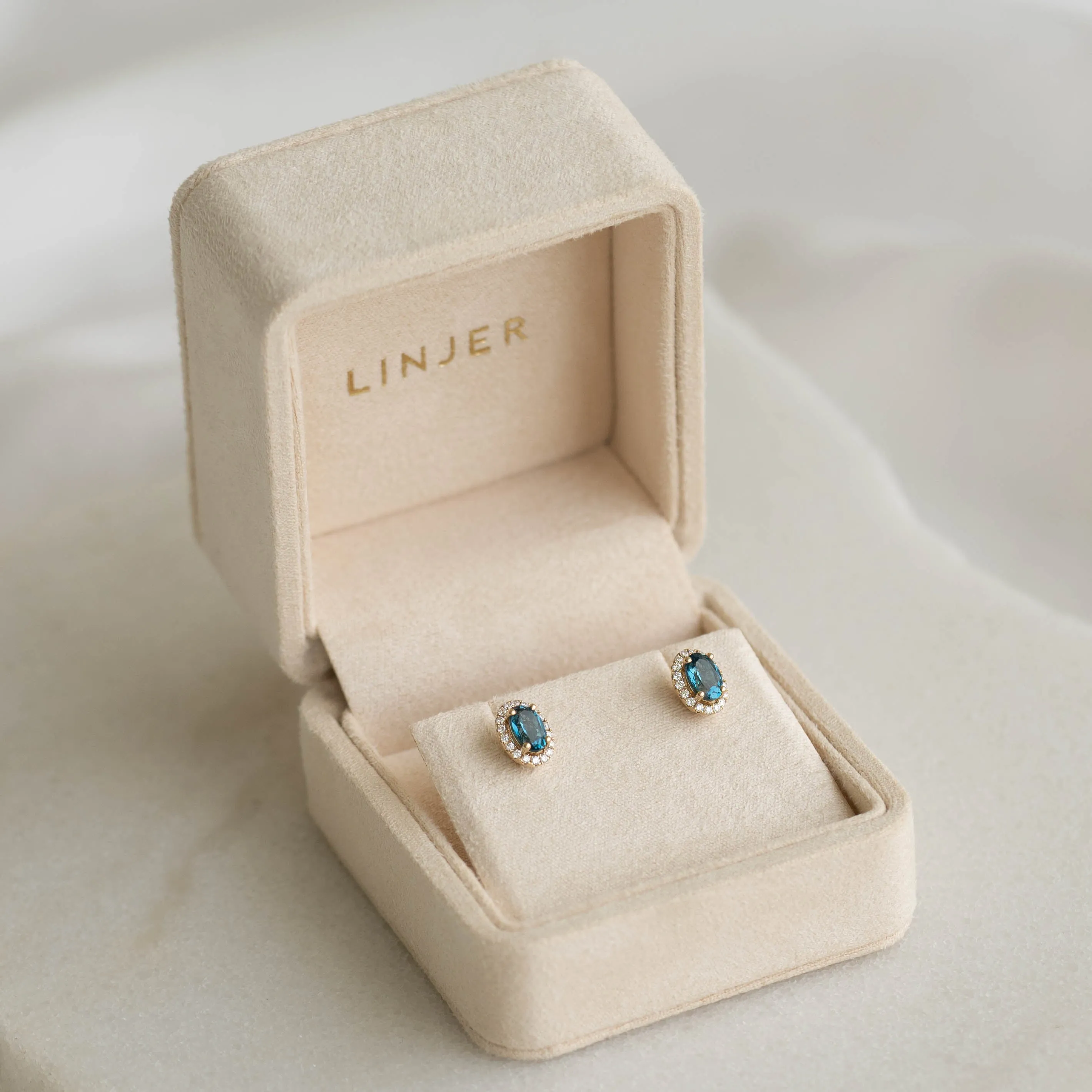 London Blue Topaz Halo Stud Earrings 14k Gold - Marzia