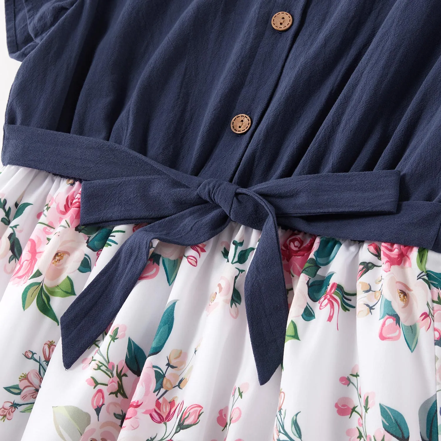 Matching Family Outfit - Mummy and Daughter Blue Floral Dress with Ruffles