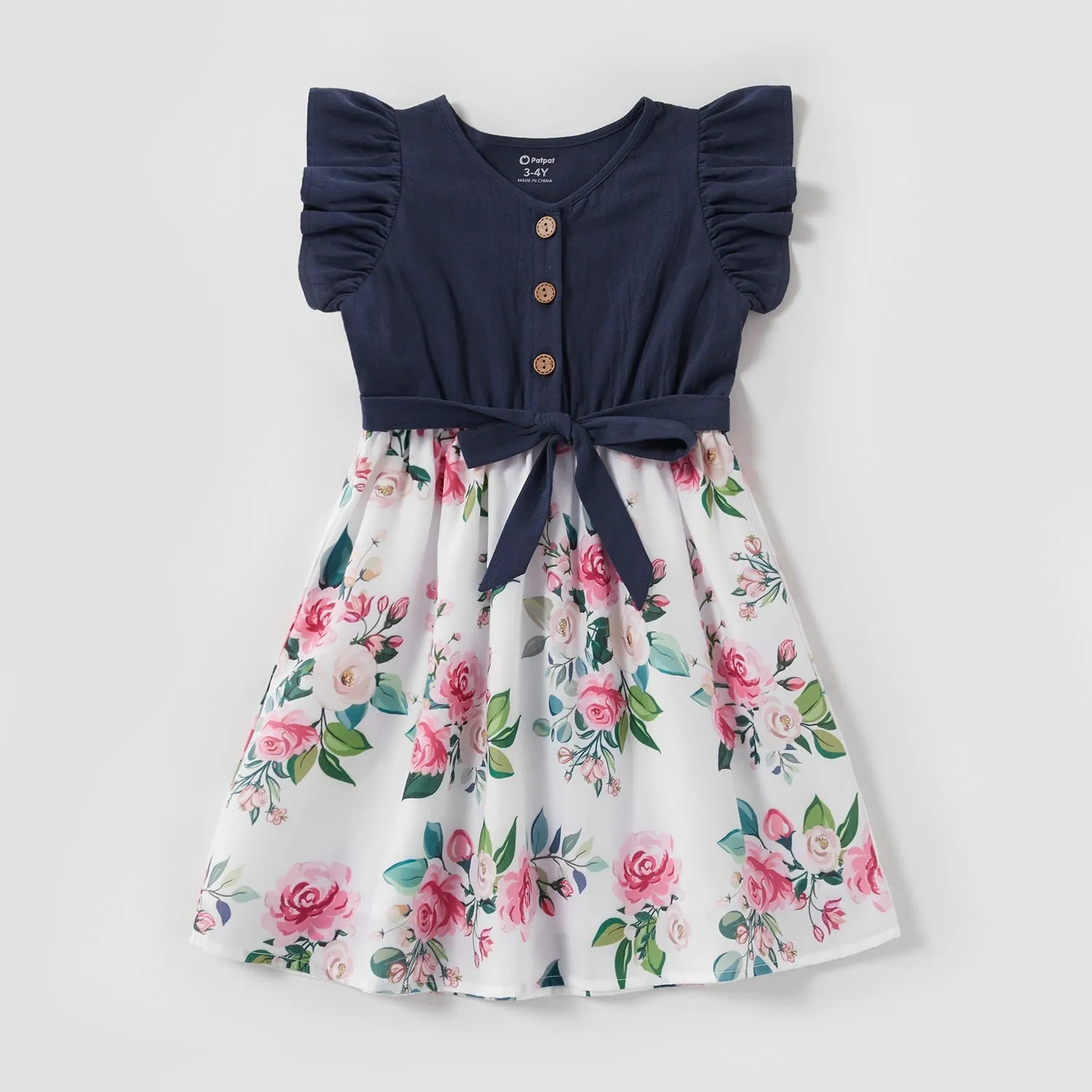 Matching Family Outfit - Mummy and Daughter Blue Floral Dress with Ruffles