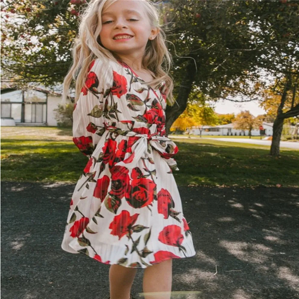 Matching Family Outfit - Mummy and Daughter Large Flowers Long Dress