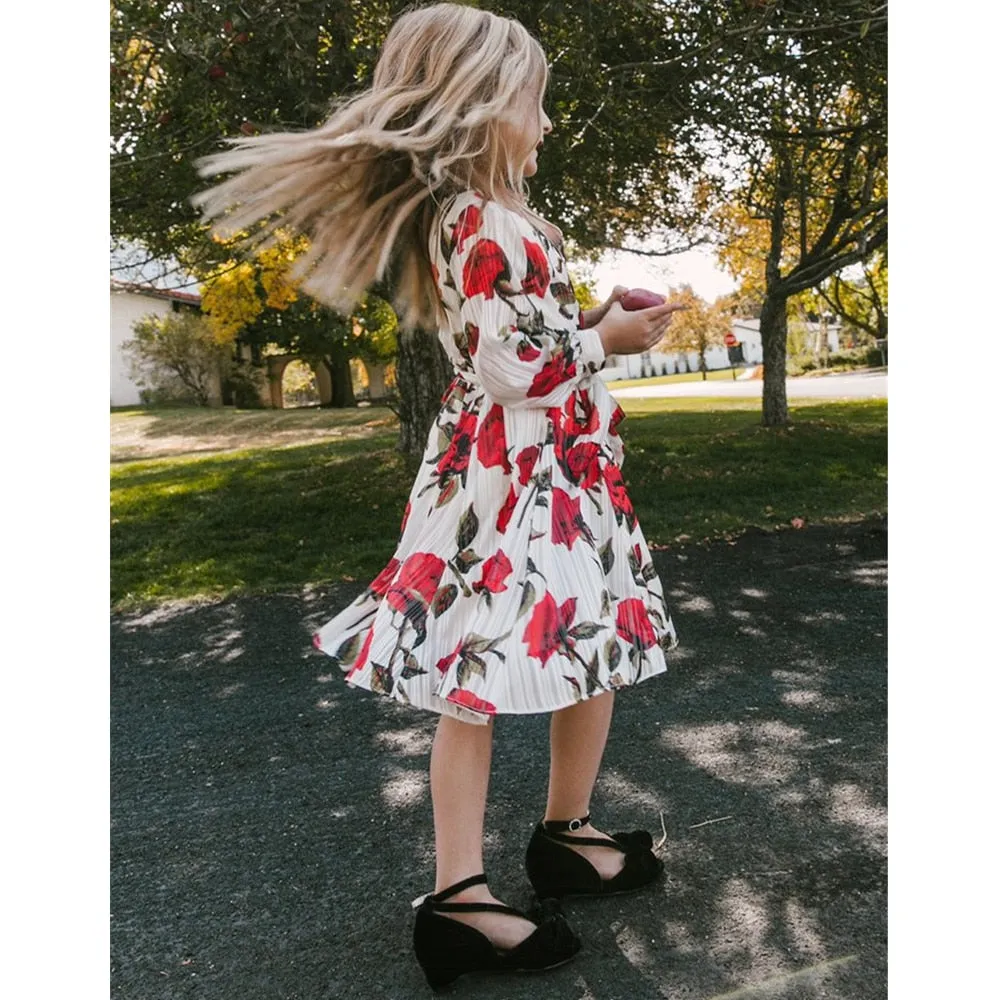 Matching Family Outfit - Mummy and Daughter Large Flowers Long Dress