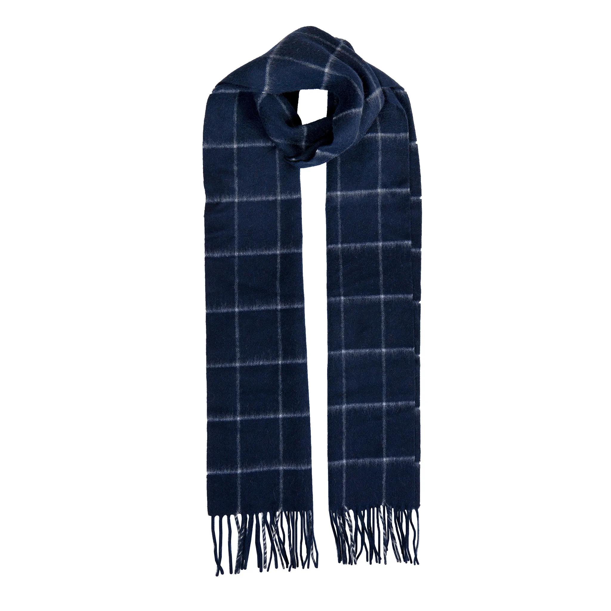 Men’s Windowpane Check Lambswool Scarf with Tassels