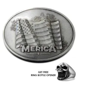 'Merica Belt Buckle Cup Holder with Ring Bottle Opener Bundle