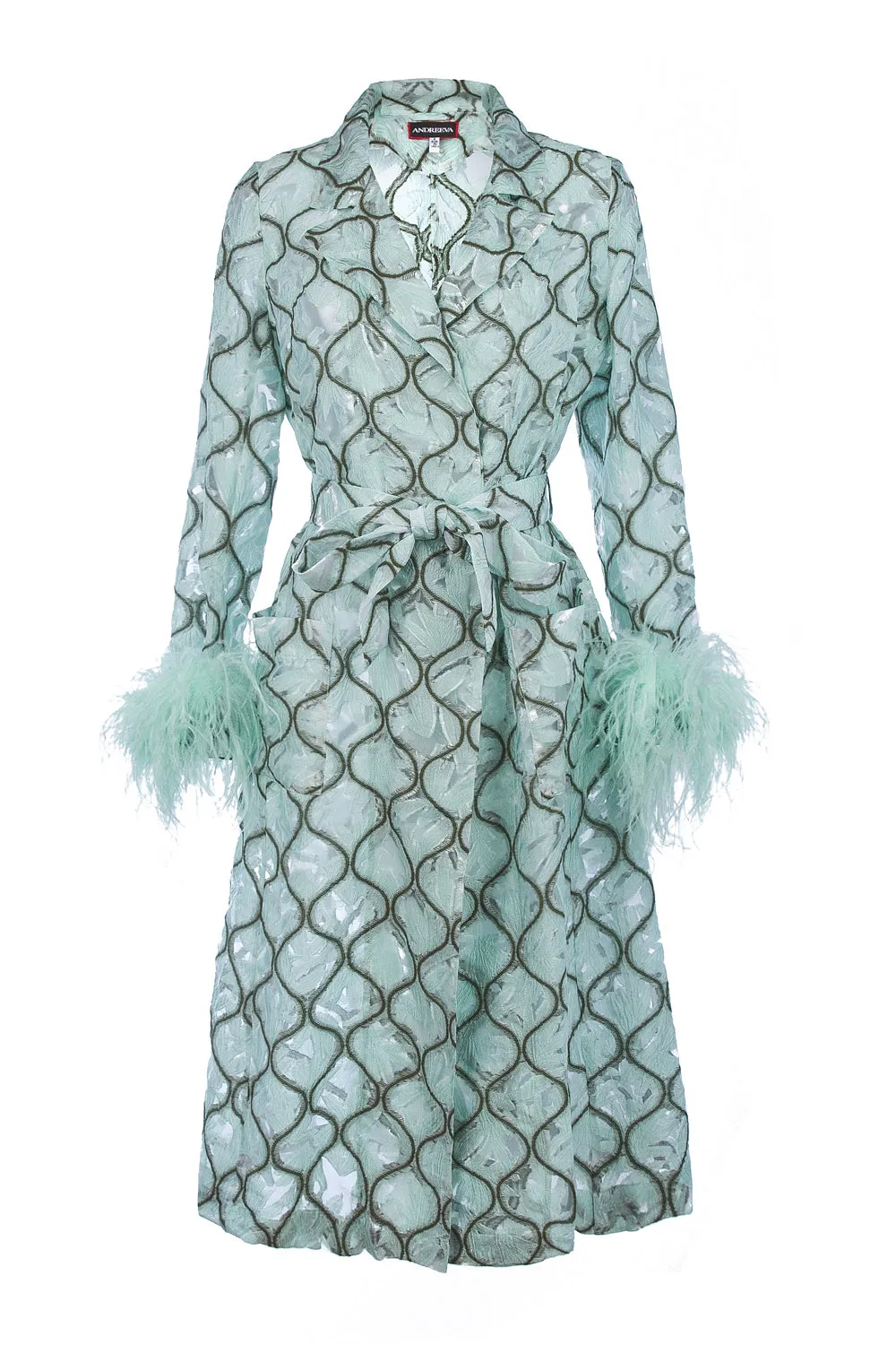 Mint Coat № 23 With Detachable Feathers Cuffs