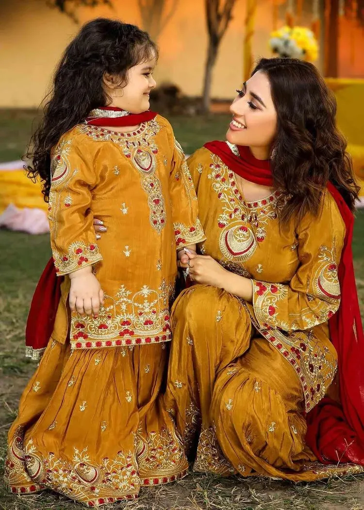 Mustard Maroon Gharara Suit