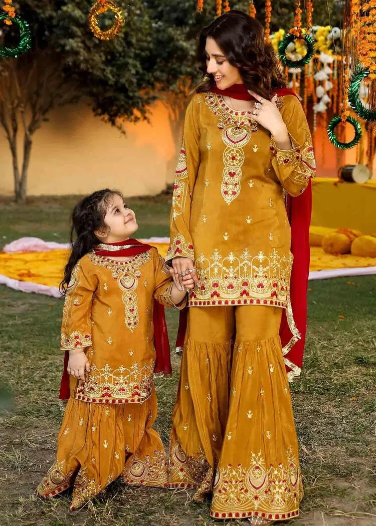 Mustard Maroon Gharara Suit