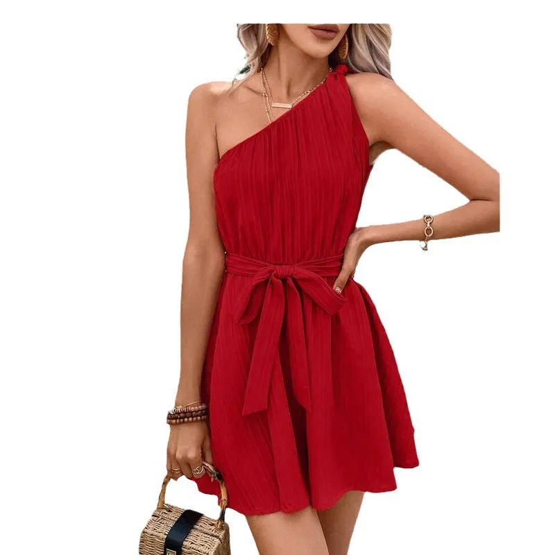 One Shoulder Lace-up Sleeveless dress