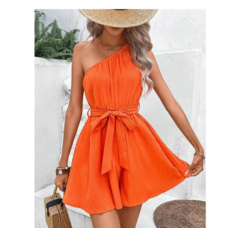 One Shoulder Lace-up Sleeveless dress