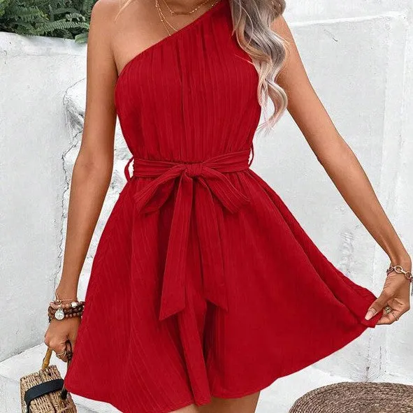 One Shoulder Lace-up Sleeveless dress