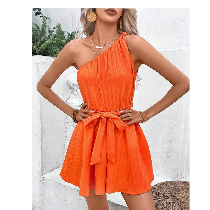 One Shoulder Lace-up Sleeveless dress