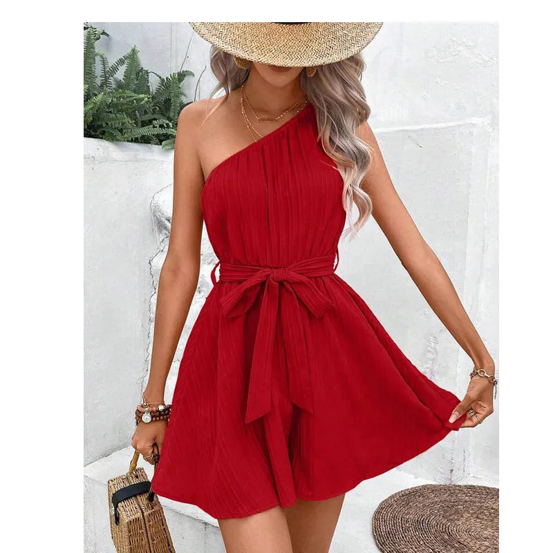 One Shoulder Lace-up Sleeveless dress