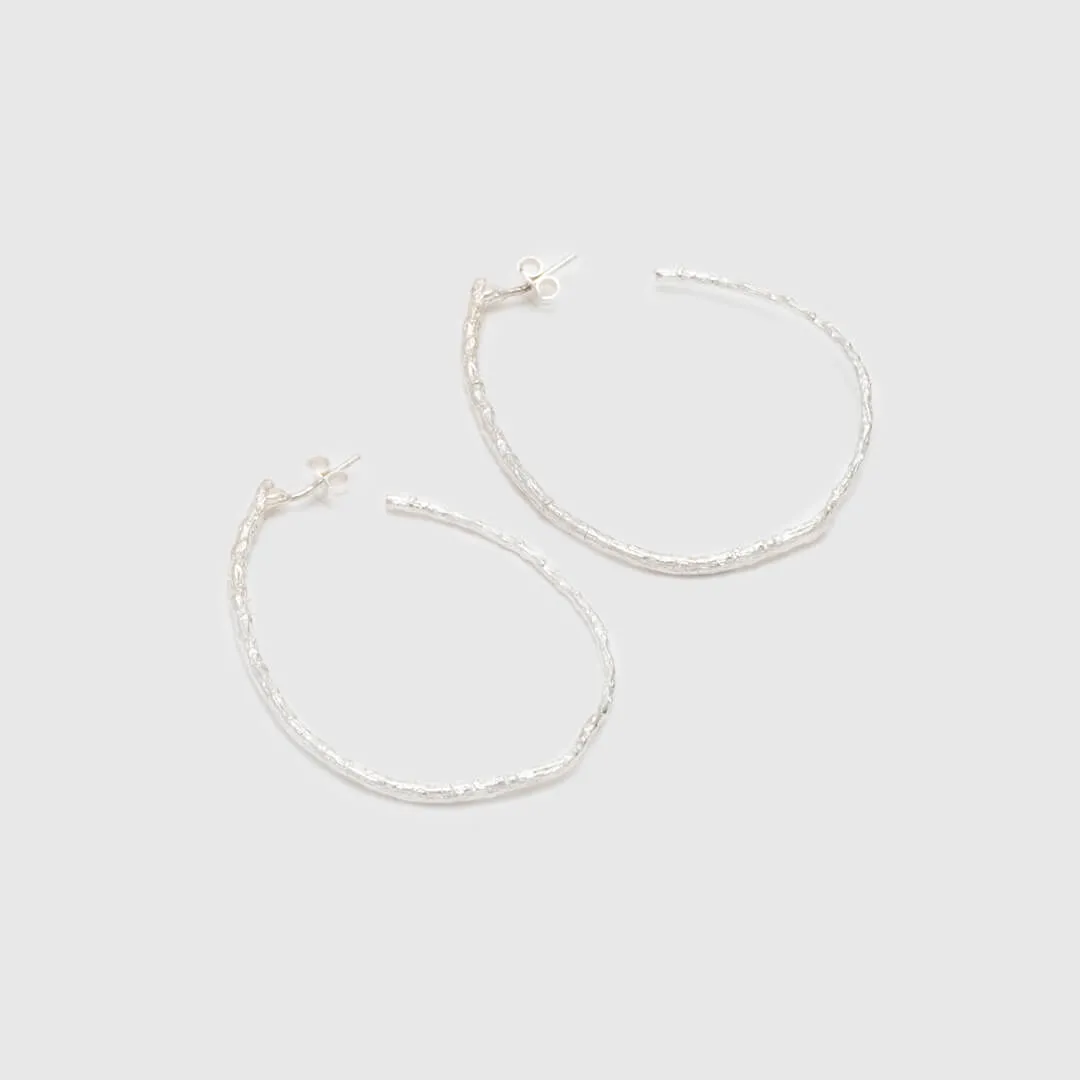 Oval hoop branches - long earrings - silver 925