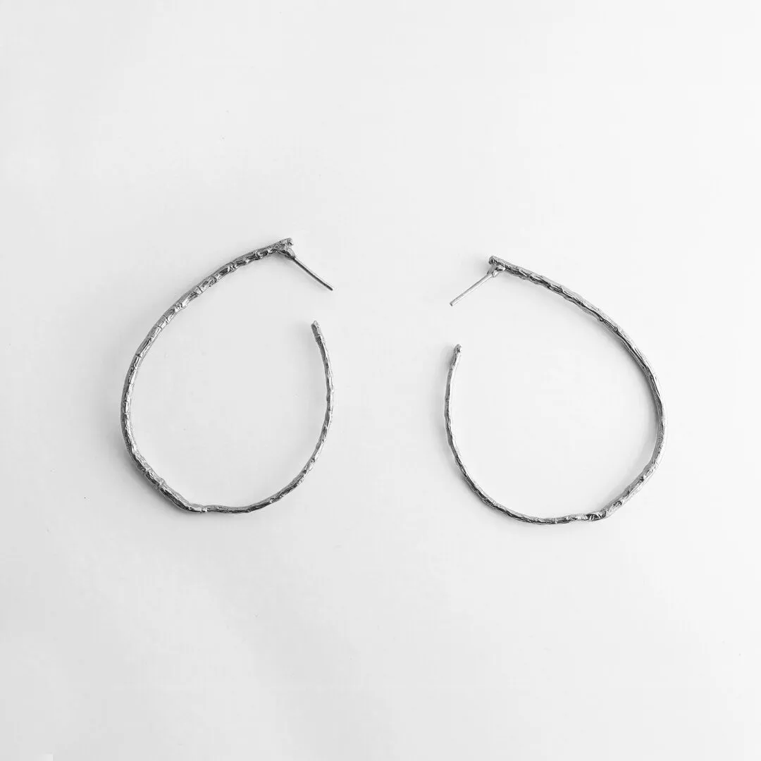 Oval hoop branches - long earrings - silver 925