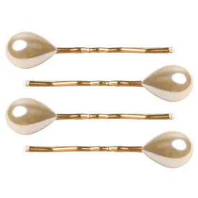 Paris Mode - Gold Drop Pearl Hair Slide 4 Set