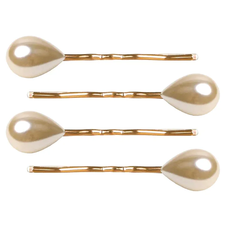 Paris Mode - Gold Drop Pearl Hair Slide 4 Set