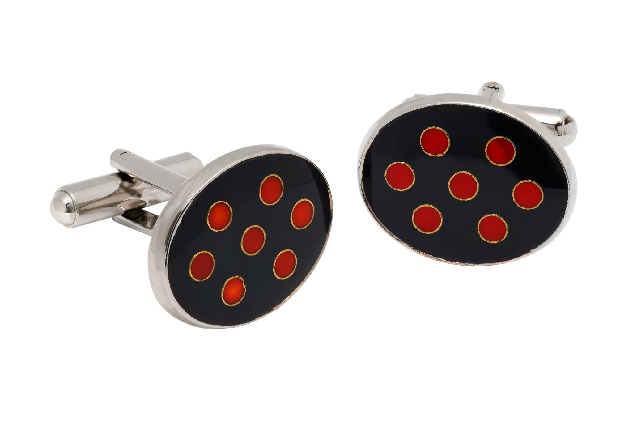 Pelham Black and Red Rhodium Plated Brass Cufflinks