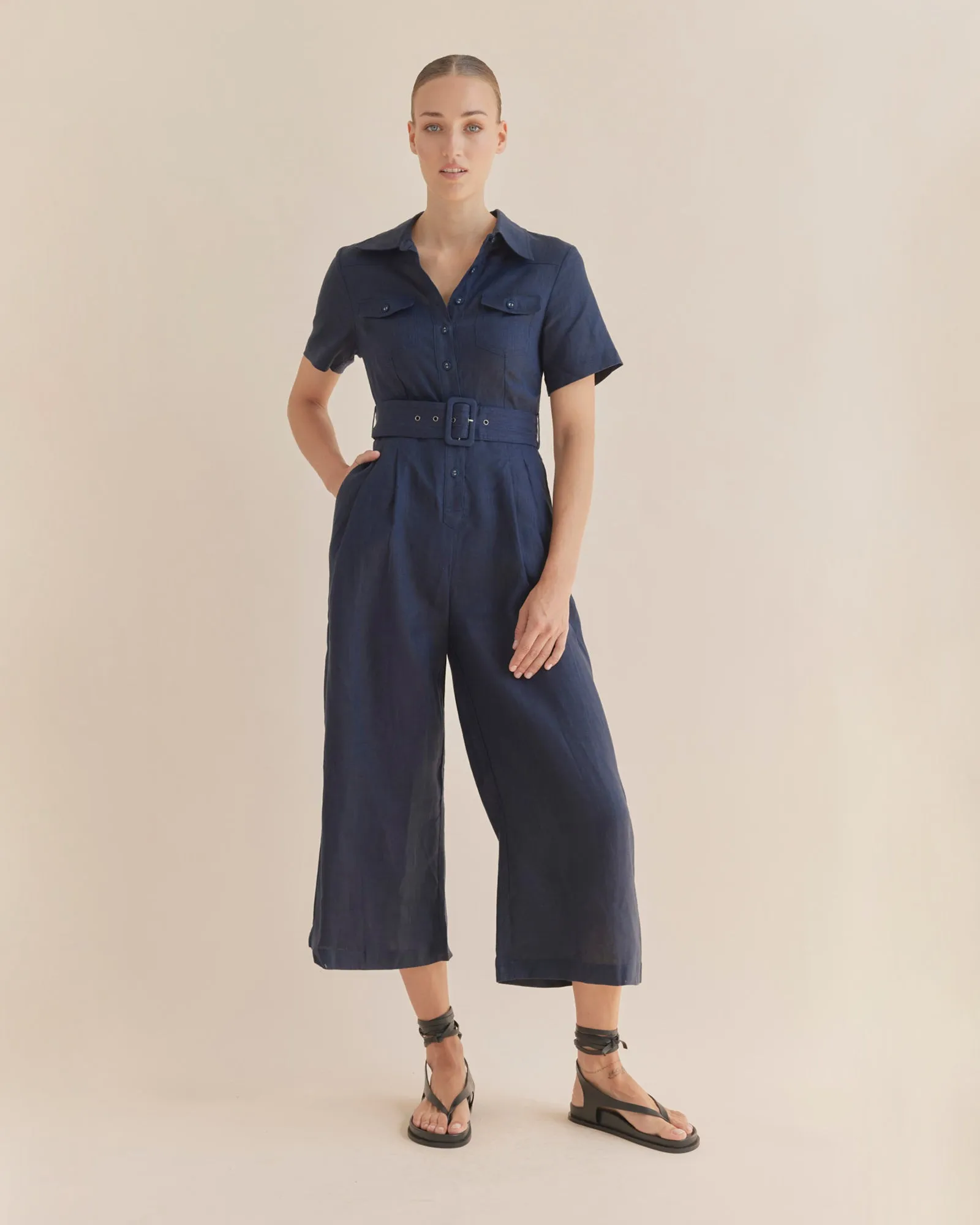 Portsea Linen Jumpsuit - Navy