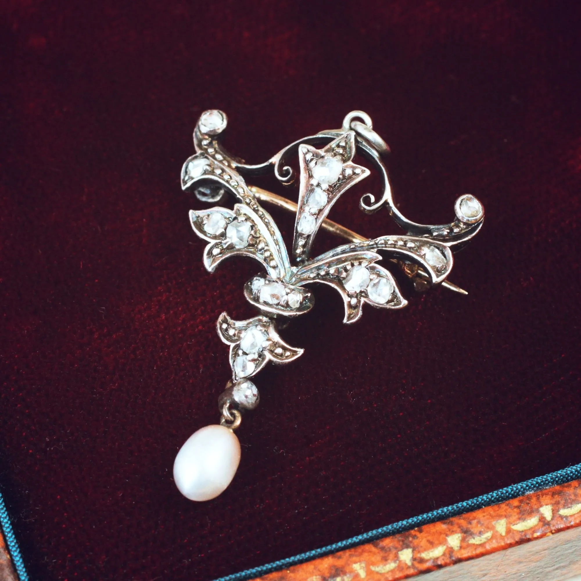 Precious Antique Natural Pearl & Diamond Necklace