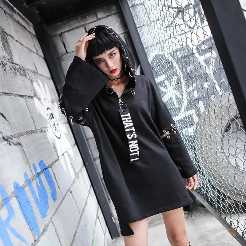 Punky Metal Ring Long Hoodie Dress