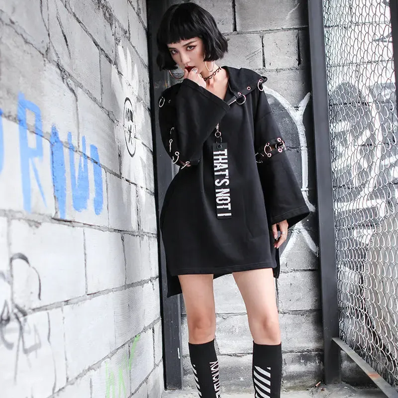 Punky Metal Ring Long Hoodie Dress