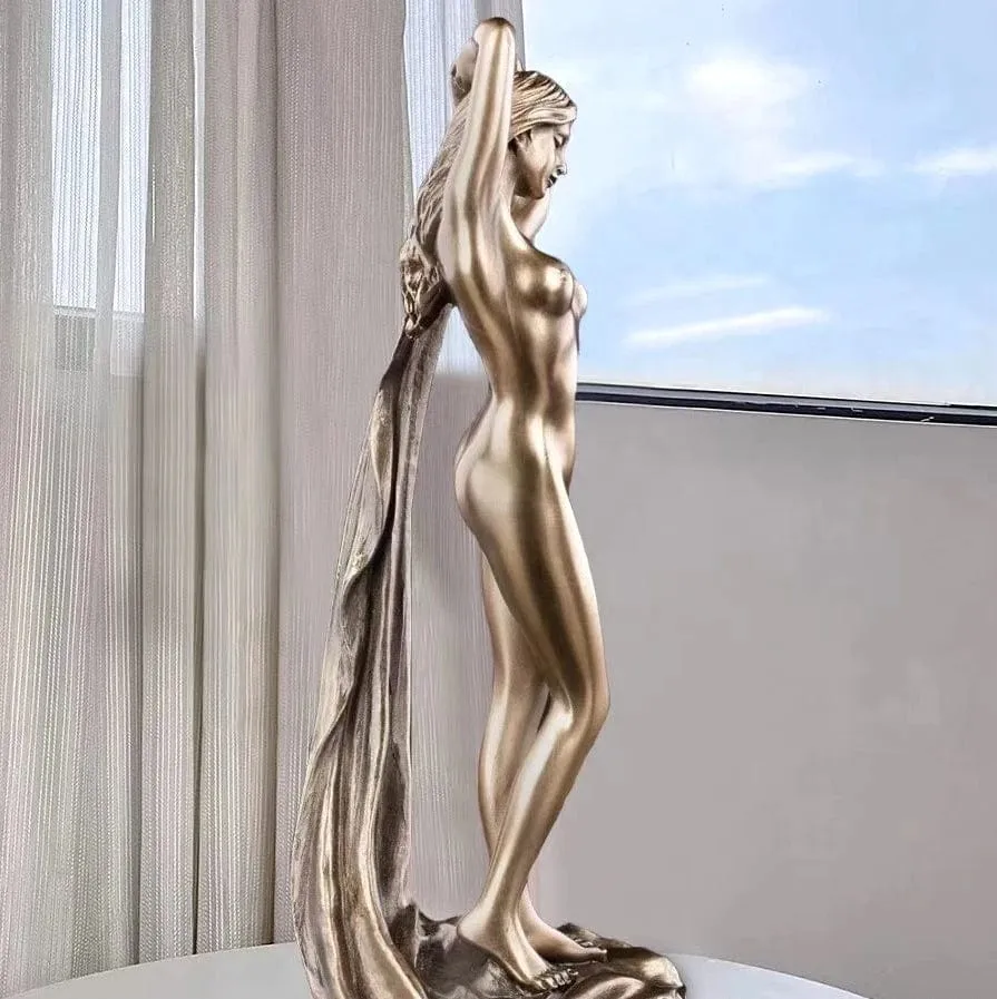 Resin Nude Lady Statue | Sexy Bathroom Sculpture | Body Art Girl Ornament | Handicraft Bedroom Décor