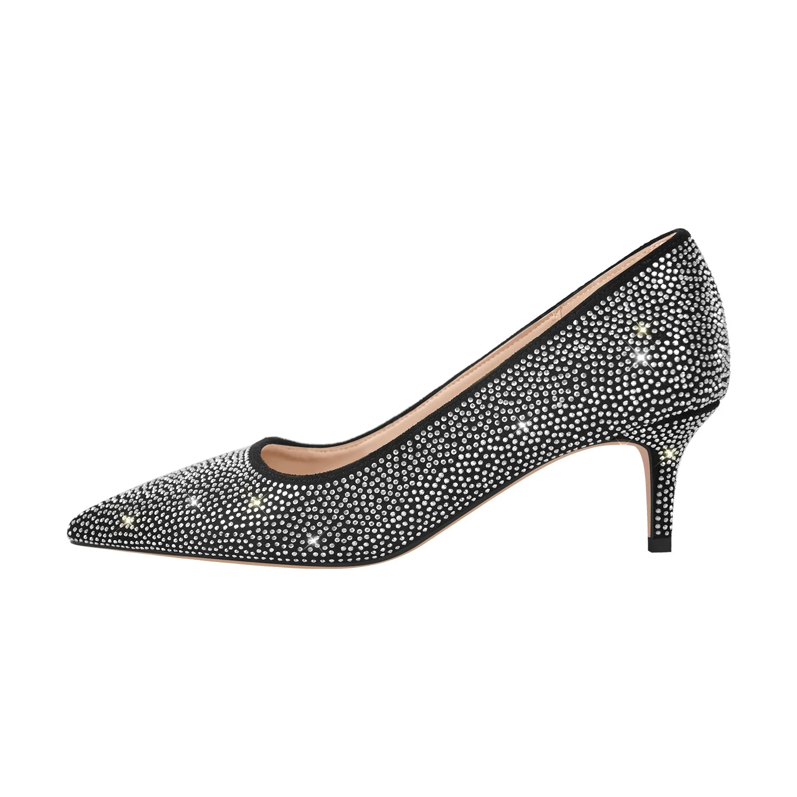 Rhinestone Pointed Toe Kitten Heel Pumps