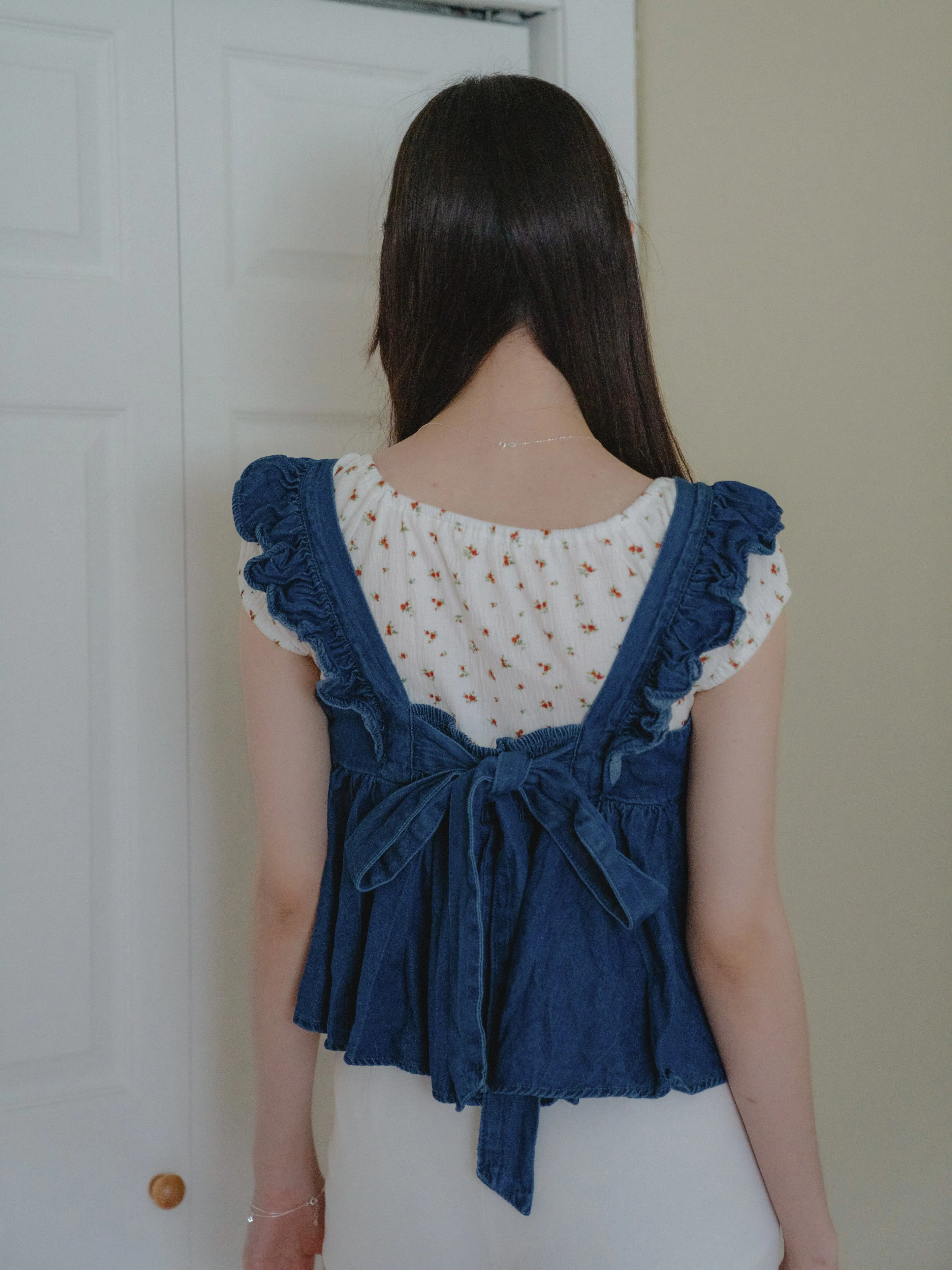 Romantic Ribbon Denim Top