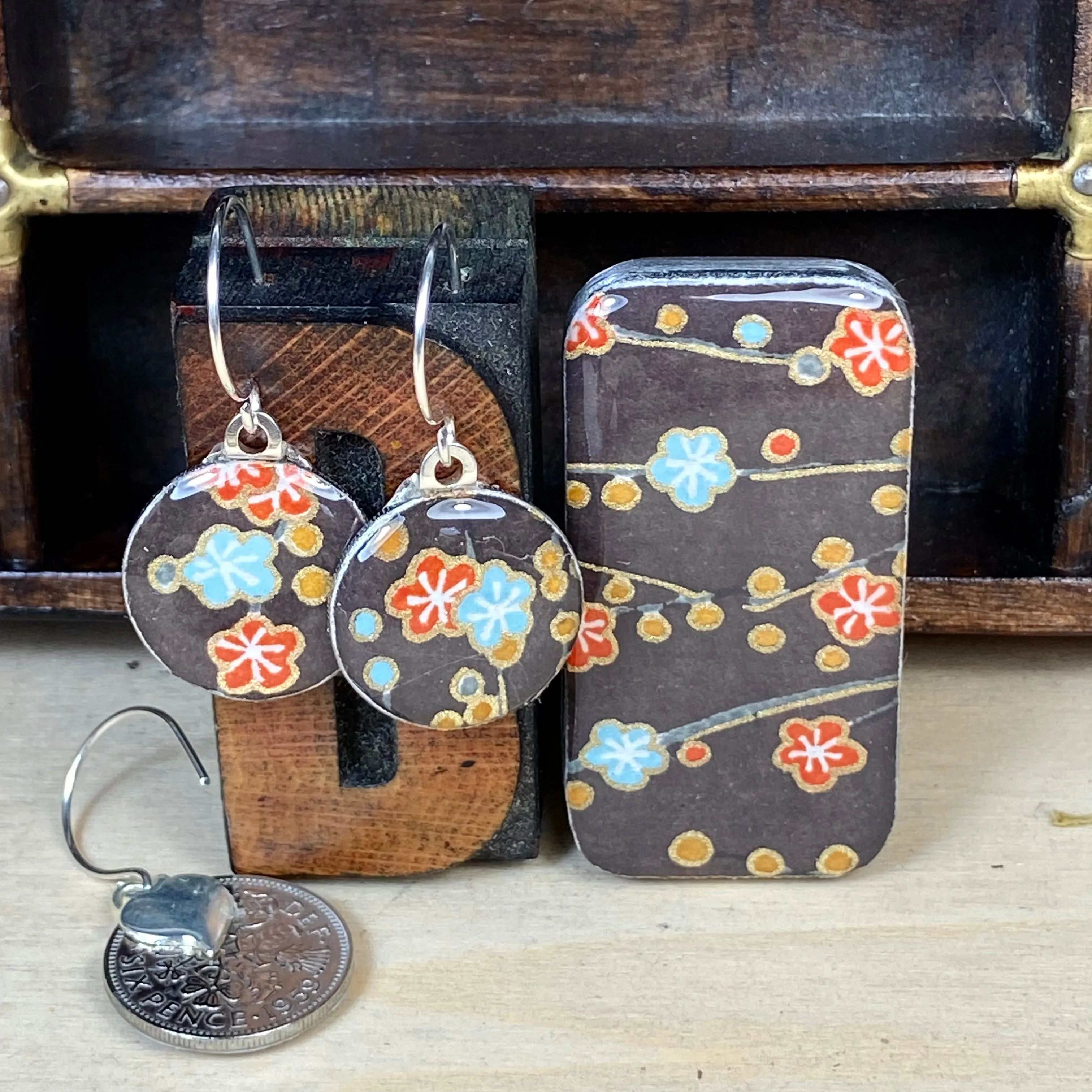 Sixpence Earrings and Teeny Tiny Tin Mocha