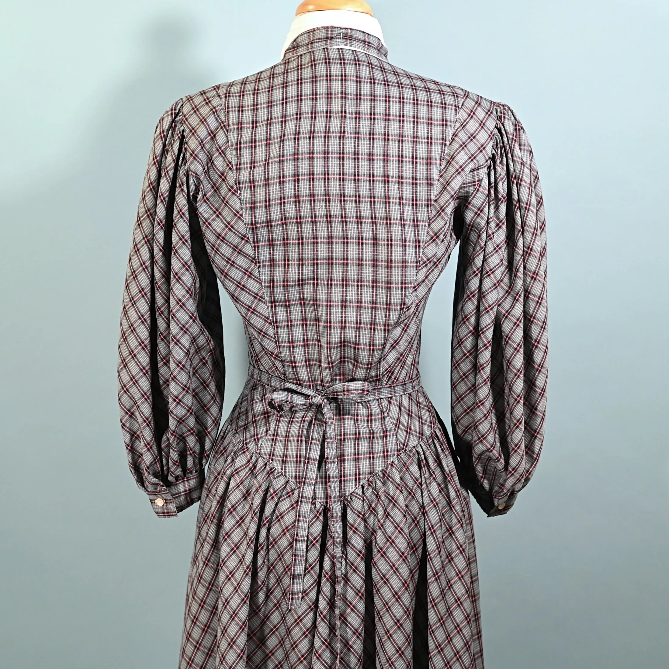 SOLD Vintage Foxy Lady Plaid Prairie Dress, Dark Academia, Victorian Revival Dress S