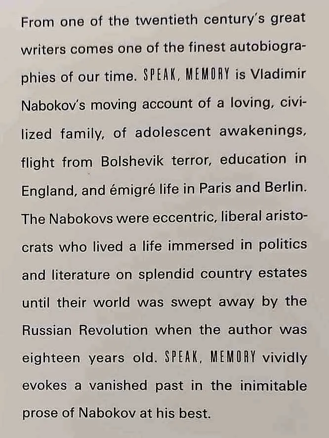 SPEAK, MEMORY - Vladimir Nabokov