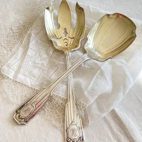 Sterling Silver Gorham Spotswood Salad Serving Set, 1912 Monogrammed 2 Piece Set