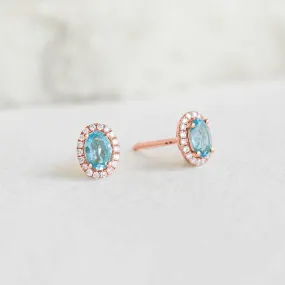 Swiss Blue Topaz Halo Stud Earrings Rose Gold - Marzia