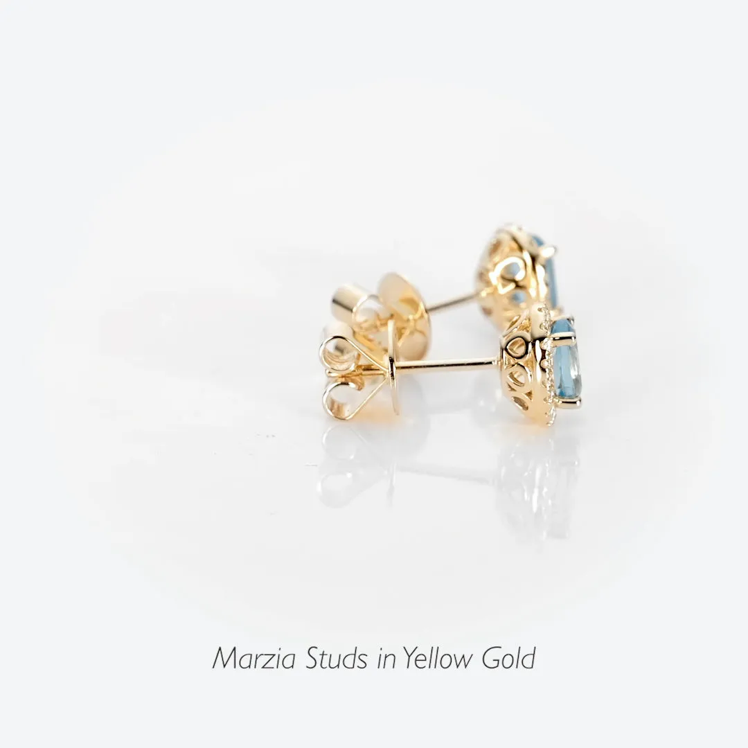 Swiss Blue Topaz Halo Stud Earrings Rose Gold - Marzia