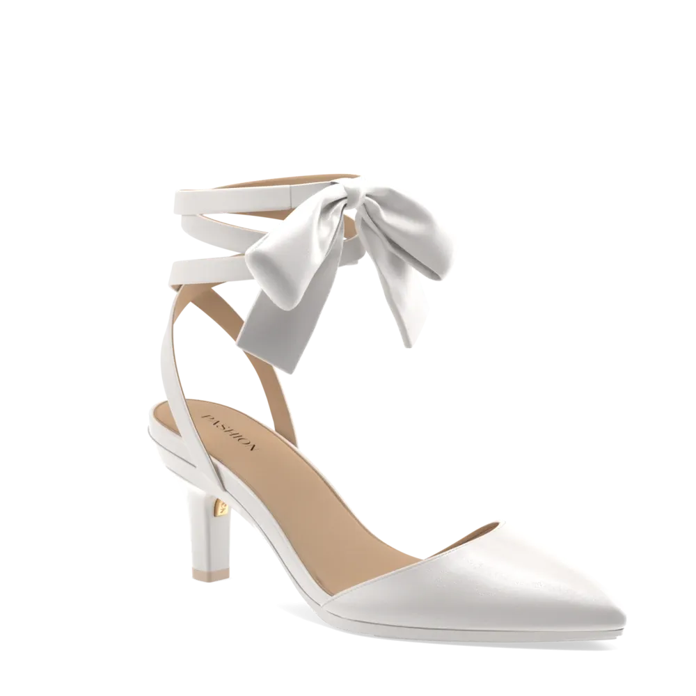 The D'Orsay - White Satin Bow   Stiletto Heel Kit 3 White