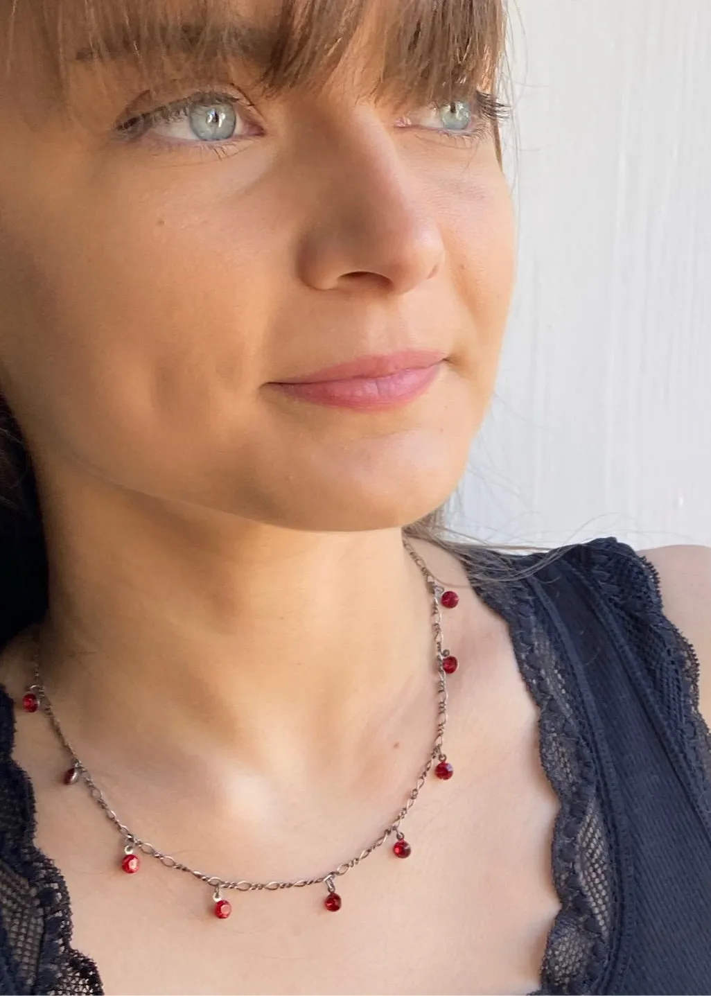 Tutui Collection Drop Crystal Necklace in Red Siam